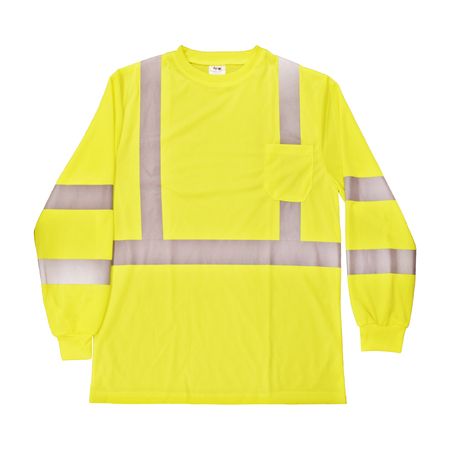 AZUSA SAFETY Hi-Vis ANSI Type R, Class 2 Long Sleeve T-Shirt w/ 2" Reflective Tape and Left Front Pocket, 3XL LSTL